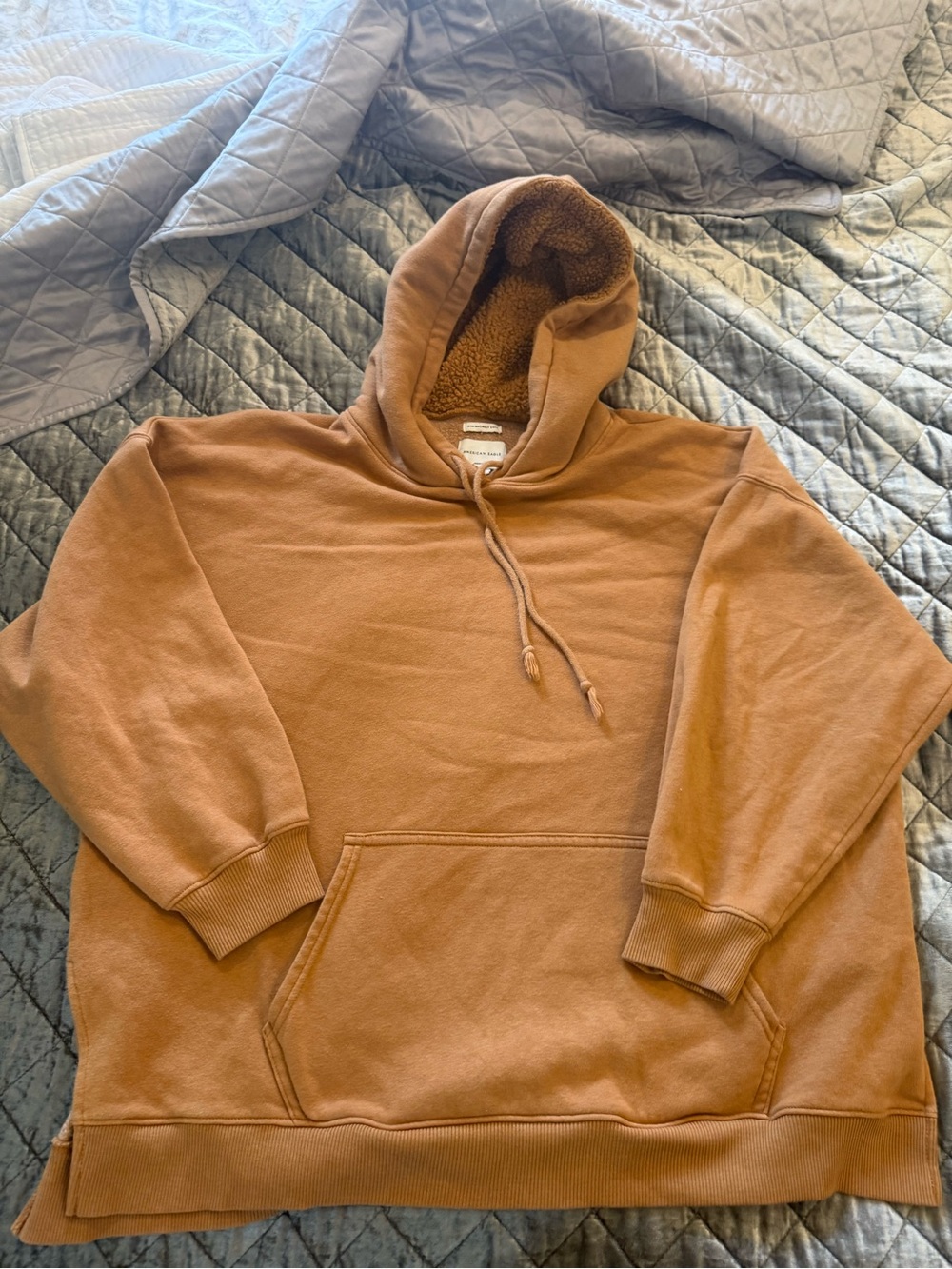 American Eagle Outfitters Caramel Brown Sherpa-Lined Hooded Sweatshirt